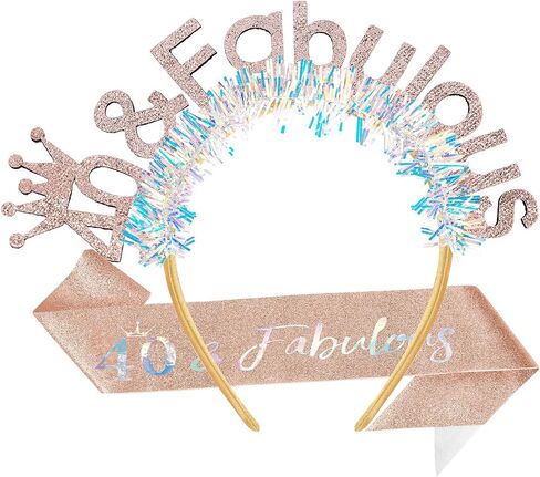 AOPRIE 40 & Fabulous Birthday Sash for Women Birthday Tiara & Crowns Headbands for Girls Happy Birthday Accessories Favor Supllies Rose Gold, 2 Pack in Saudi Arabia