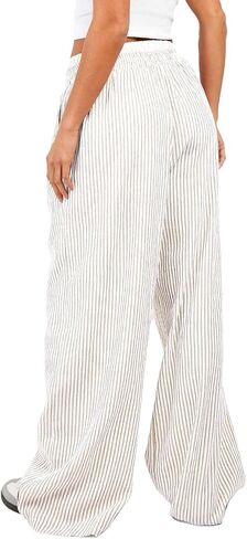 Women Pajama Pants Striped Wide Leg Elastic Waist Lounge Pj Bottoms Sleepwear in Saudi Arabia