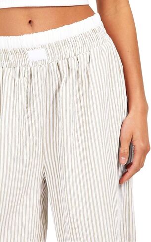 Women Pajama Pants Striped Wide Leg Elastic Waist Lounge Pj Bottoms Sleepwear in Saudi Arabia