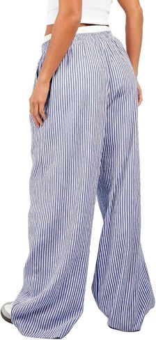 Women Pajama Pants Striped Wide Leg Elastic Waist Lounge Pj Bottoms Sleepwear in Saudi Arabia