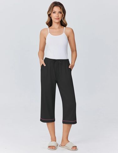 Ekouaer Womens Pajamas Pants Capri PJ القيعان مع جيوب مريحة الرباط المطبوعة سروال ناعم ناعم in Kuwait