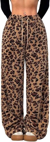 Zaful المرأة الفخمة الزائفة Pajama Pants الرباط مرنة الخصر عريض ساق Teddy PJ سراويل صالة in Kuwait