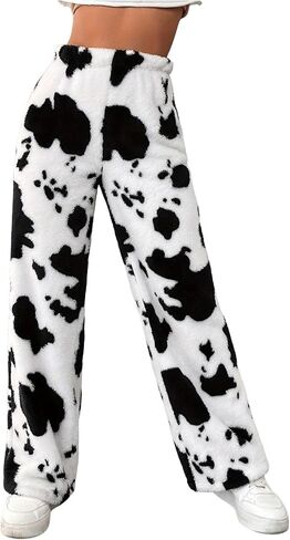 Zaful المرأة الفخمة الزائفة Pajama Pants الرباط مرنة الخصر عريض ساق Teddy PJ سراويل صالة in Kuwait