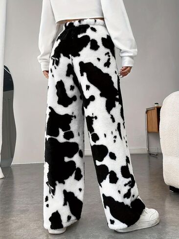 Zaful المرأة الفخمة الزائفة Pajama Pants الرباط مرنة الخصر عريض ساق Teddy PJ سراويل صالة in Kuwait