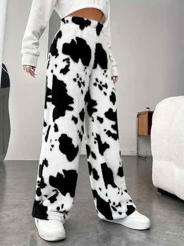 Zaful المرأة الفخمة الزائفة Pajama Pants الرباط مرنة الخصر عريض ساق Teddy PJ سراويل صالة in Kuwait