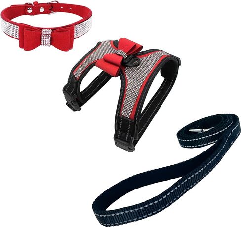 نيوتنسينا 3 قطع ربطات عنق بلينغ لطيف للكلاب وطوق للكلاب مع مقود للكلاب - وردي - M in Kuwait