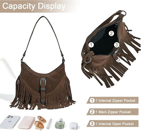Sunwel Fashion Women Western Small Fringe Underarm Purse Shoulder Bag Vegan Suede Hippie Crossbody Bag with Tassel in Saudi Arabia