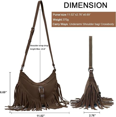 Sunwel Fashion Women Western Small Fringe Underarm Purse Shoulder Bag Vegan Suede Hippie Crossbody Bag with Tassel in Saudi Arabia