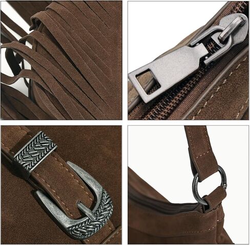 Sunwel Fashion Women Western Small Fringe Underarm Purse Shoulder Bag Vegan Suede Hippie Crossbody Bag with Tassel in Saudi Arabia