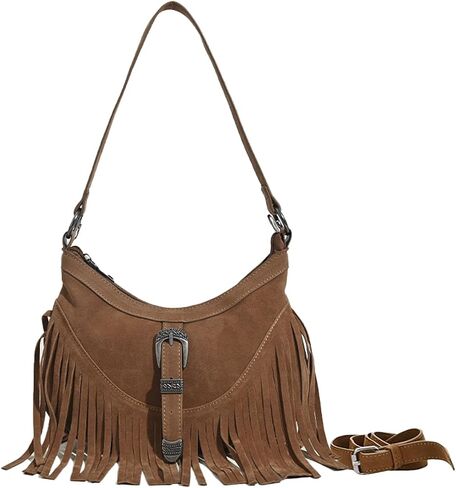 Sunwel Fashion Women Western Small Fringe Underarm Purse Shoulder Bag Vegan Suede Hippie Crossbody Bag with Tassel in Saudi Arabia