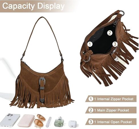 Sunwel Fashion Women Western Small Fringe Underarm Purse Shoulder Bag Vegan Suede Hippie Crossbody Bag with Tassel in Saudi Arabia