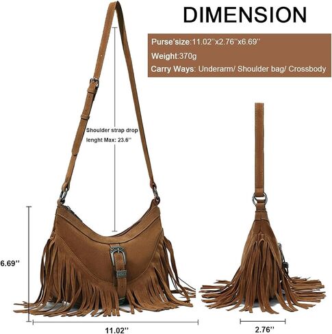 Sunwel Fashion Women Western Small Fringe Underarm Purse Shoulder Bag Vegan Suede Hippie Crossbody Bag with Tassel in Saudi Arabia
