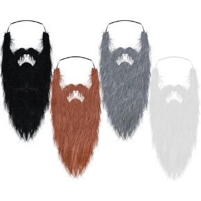 4 Pcs Long Fake Beards Wizard Beard Dwarf Gnome Beard Costume Accessories Dress Up for Party Cosplay Supplies