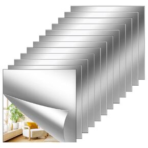 12pack acrylic ancible mirror leats ، 12 × 12 بوصة البلاط المرآة ذاتية اللصق ، ملصقات جدار مربعة غير قابلة للزجاج عاكسة للديكور الجدران المنزلي DIY