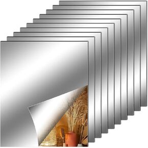 Fantasyon 10 Pieces Flexible Mirror Sheets, Self Adhesive Decorative Plastic Mirror Tiles Non-Glass Mirror Stickers for School Educational and Home Wall Decor (6x8 Inch)