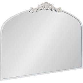 Kate and Laurel Arendahl Ornate Traditional Arched Mirror, 36 x 29, White, Decorative Baroque Style Arched Wall Mirror with Wide Frame and Ornamental Crown