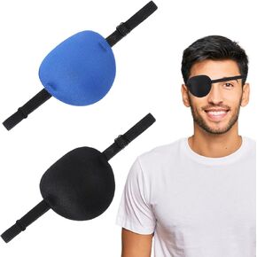 2Pcs Eye Patches, Black Eye Patches for Adults, Adjustable Pirate Patch Eyepatch for Right or Left Eyes, Super Soft Reusable Patch for Men and Women Amblyopia Lazy(Style A)