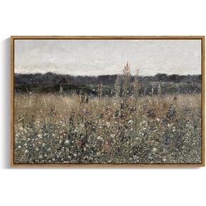 InSimSea Framed Canvas Wall Art, Landscape Art, Meadow with Flowers, Modern Farmhouse Decor, Cottagecore Bedroom Bathroom Office Decor, 24"x36"