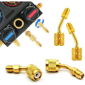 Hawyet 4 PCS CAR MINI SPLIT SYSTEM AC HVAC SERCING R410 BRASS CONCELTER ، 5/16 "SAE Female Quick Acplers to 1/4" Sae Male Flare مع بدل ، عالمي لمعظم السيارات (الذهب)
