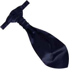 DAN SMITH Satin Wedding Long-Pre-Tied Ascots Blue Long-Pretied Cravat Scarves 14.5" Clip-On Adjustable Tall C.C.AQ.N.003 Midnight Blue Plain