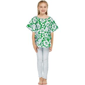 Girl Elastic Strap Hawaiian Luau Poncho Top in Classic Hibiscus Blue