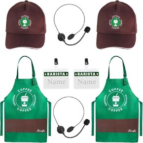 Kyson Halloween Barista Costume for Couples 2 Pack Of Green Arons and Cap Café Attendant Uniforms Coffee Maker Outfit