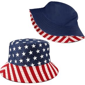 Handepo 2 Pieces American Flag Bucket Hat Fisherman Hat Travel Sun Hat Outdoor Hat for Men Women, Mixed Color