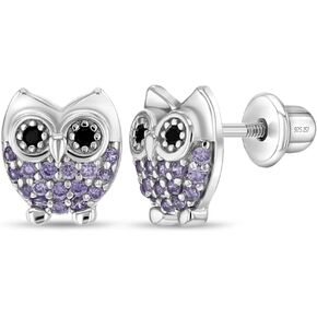 925 sterling Silver Girls Purple Owl Own arics Zirconia arics مع ظهور المسمار السلامة ، الأفضل لمحبي الحيوانات Kids-Toddlers و Pre Teens. اذهب مع أي ملابس