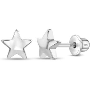 925 Sterling Silver Girl's 6mm Little Star Shaped Screw Back Earrings, Safe Screw back Locking for Babies, Toddlers & Young Girls All Day and Night