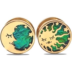 2PCS Sun Moon Gauges for Ears الفولاذ المقاوم للصدأ المسمار أنفاق الأذن المقابس الحاشات أقراط الأوجه المجوهرات الثقب 0G-1
