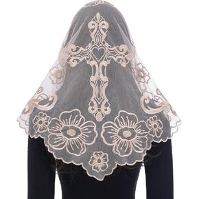 Bozidol Christian Veils for Church Women: Triangle Cross Camellia Mantilla Veil for Catholic, Religious Veil for Mass Prayer