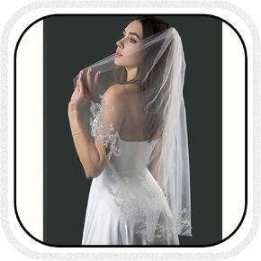 Latious Lace Bride Wedding Veils White 1 Tier Bridal Tulle Veil Fingertip Veils with Comb for Brides and Women