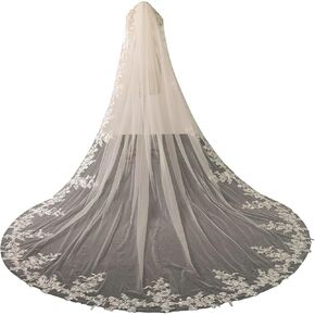 Royal Length 350cm Floral Lace Wedding Bridal Veil for Bride With Metal Comb
