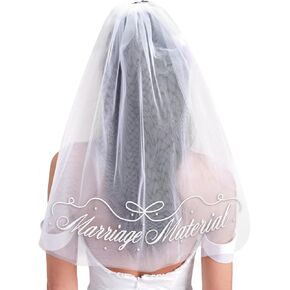 xo, Fetti Marriage Material + Pearl Veil | White Bride to Be Hair Accessory, Embroidered Bridal Shower Headband, Rehearsal Dinner Decorations, Engagement Gift