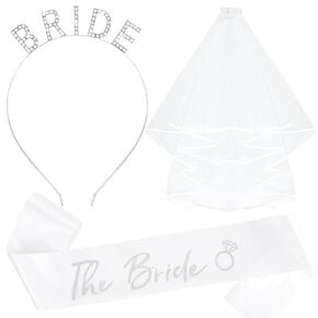 Bride Headband and Sash Veil for Bachelorette Party Tiara Veil for Wedding Bridal Shower Hairband With Veil Bridal Sash Wedding Headpiece for Bride