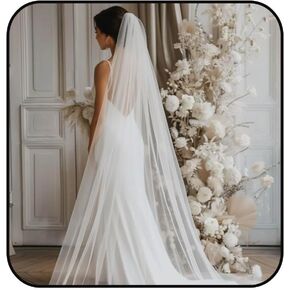 Yalice 2 Tier/2T Cathedral Wedding Veils Long 118'' Bridal Veils for Brides Simple Soft Tulle Veil with Comb