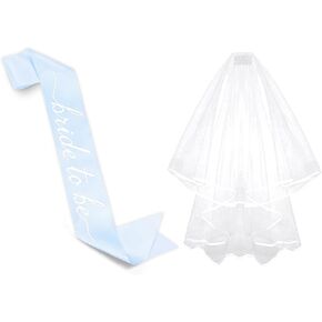 Bride to Be Sash Blue And White Veil Set, Bridal Shower Set, Wedding Party Accessories, Bridal Shower Girft