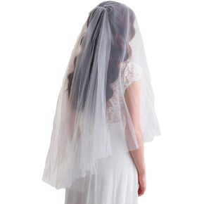 2 Tier Bride Wedding Veil Ivory Finger tip Length Tulle Bridal Veils With Metal Comb and Cut Edge