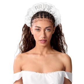 xo, Fetti White Satin Ruffle + Rhinestone Bride Headband | Bachelorette Hair Accessory, Bridal Party Outfit, Rehearsal Dinner Hair Decor
