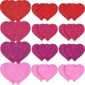 Geyoga 12 Pairs Valentine's Day Glitter Heart Nipple Pasties for Women Nipple Covers
