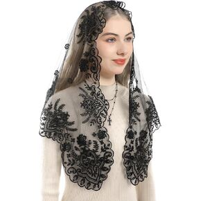 Bozidol Catholic Veils for Women Mass: Triangular Virgin Mary Camellia Veil for Church, Embroidery Floral Religious Head Veil