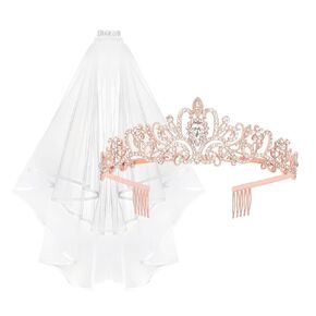 مجموعة Yariew Silver Crown and Bride Veil ، و Rhinestone Wedding Tiara ، ودش الزفاف وزينة حفلات البكالوريوس ، ودش زفاف حفلة موسيقية وهدية عيد ميلاد للنساء والبنات