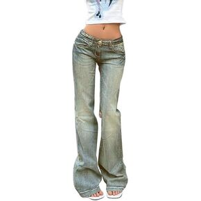 EMMIOL Women's Denim Flare Leg Jeans - Y2K 90s Low Rise Vintage Pants