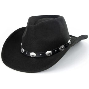 Kids Classic Wide-Brim Western Cowboy Hats Boys Girls Cowgirl Felt Fedora with Belt Buckle for 2-7 Years Old