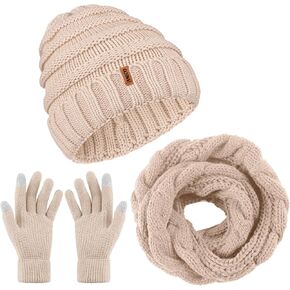 Aneco Winter Warm Knitted Scarf Beanie Hat and Gloves Set Men & Women's Soft Stretch Hat Scarf and Mitten Set