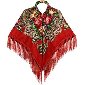 شال روسي روسي على الطراز الروسي وشاح دافئ مع شرابة 43.3 "x43.3" وشاح المرأة التقليدي