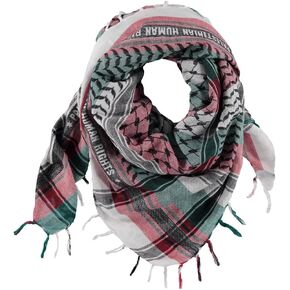Palestinian Human Rights Keffiyeh with Fringes, Woven 100% Cotton scarf, Measuring 45x45"