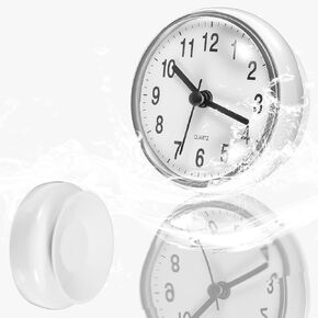 Waterproof Shower Clock, Shower Timer with Strong Suction Cup Design, White Bathroom Clocks for Home Bathrooms Toilets Kitchens Hotels, Easy Reading Bathroom Wall Clock with Hour and Minute Hands