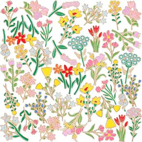 40 Pcs Flower Enamel Pins Bulk Floral Lapel Pins for Backpacks Spring Summer Wildflower Brooches for Party Favors Women Girls Clothes Decor Accessories
