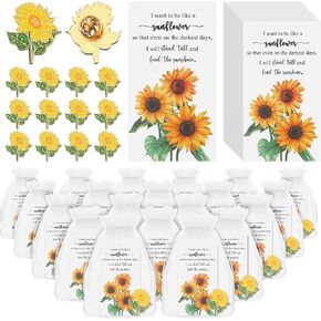36 Sets Gold Yellow Sunflower Brooch Pins with Sunflower Thank You Cards and Mesh Drawstring White Organza Bags for Women Employee Wedding Favors Thank You Gifts(Classic)